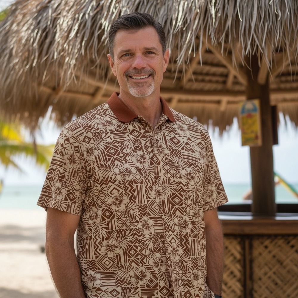 Cooke Street Hawaiian Islands Mens Large Mercerized Cotton Floral Polo Shirt‎